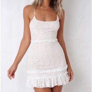 White and beige lace dress